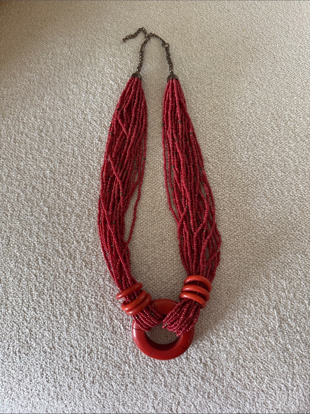 Red Multi-Strand Beaded Statement Necklace